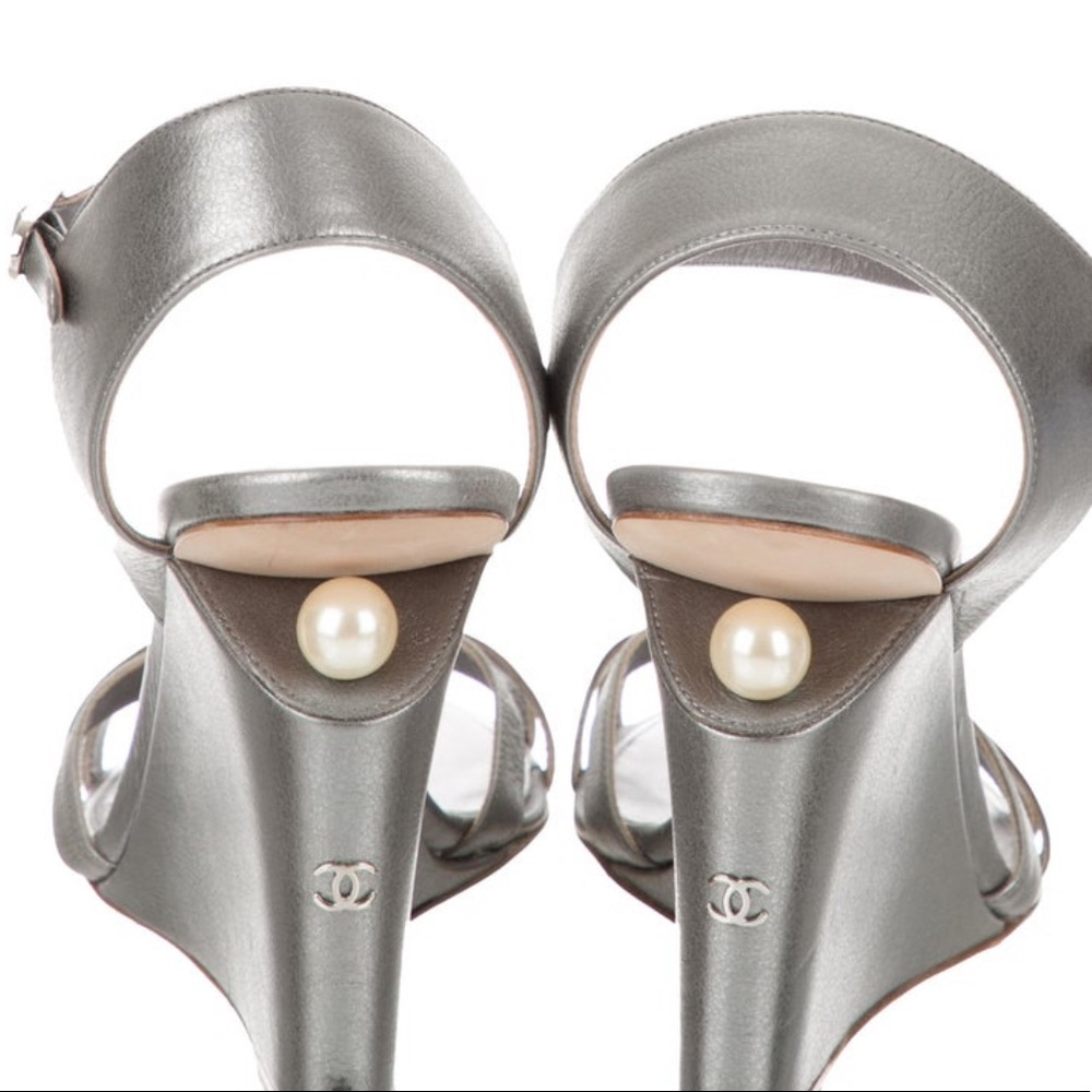 CHANEL Metallic Leather Sandals/Wedges